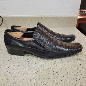 Men’s Brooman Shoes Men's 10 Leather Scalloped Style Slip on Black